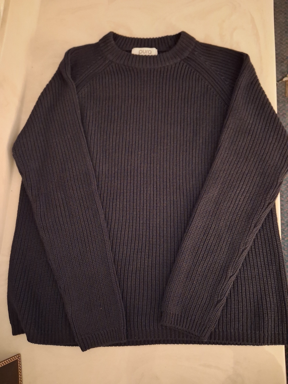 Pura Cashmere Womens Fishermans Crew Neck Sweater Navy Sz M - Picture 2 of 5